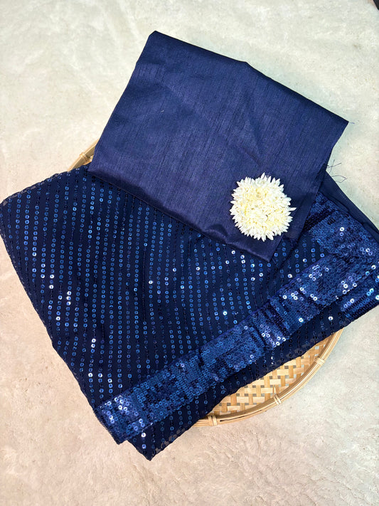 Party Wear: Blaues Pailletten Saree - MoonWear